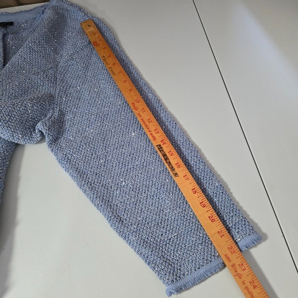 Talbots Womens Space Dyed Tweed Sweater Jacket Size 3X Blue Full Zip Peplum Hem - Picture 14 of 15